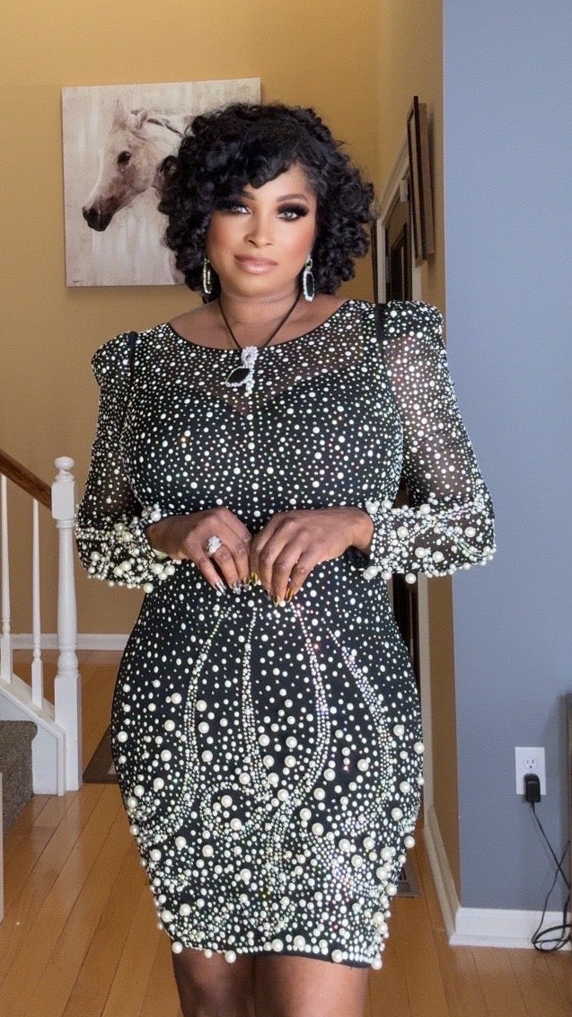 Alina Embellished stone pearl Dress