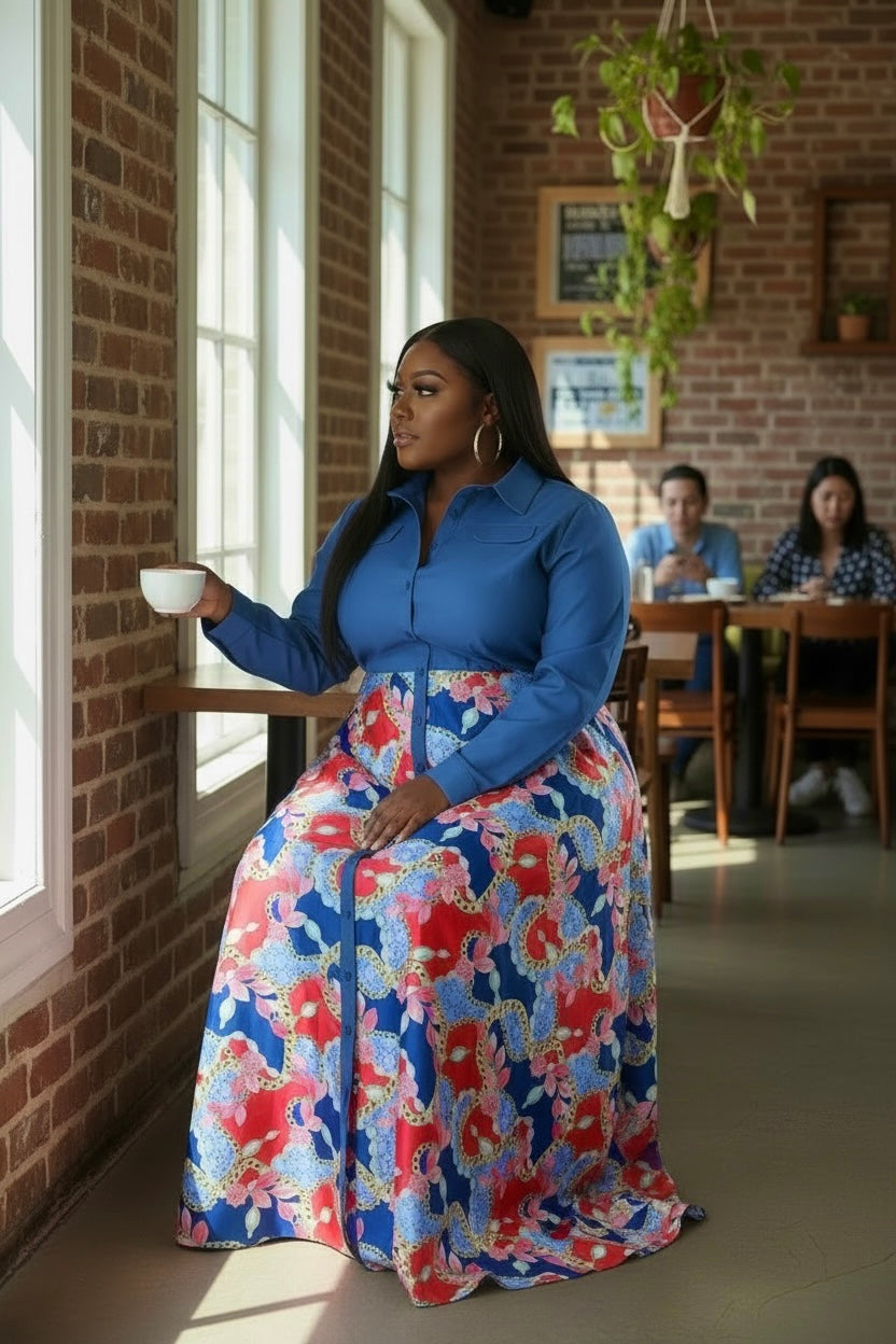 Giselle Denim Combo maxi Dress
