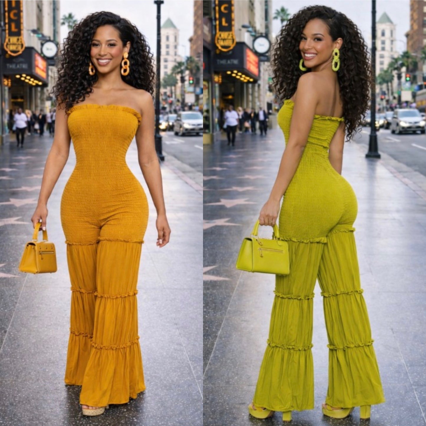 Toni Ruffled Hem Strapless Jumpsuit