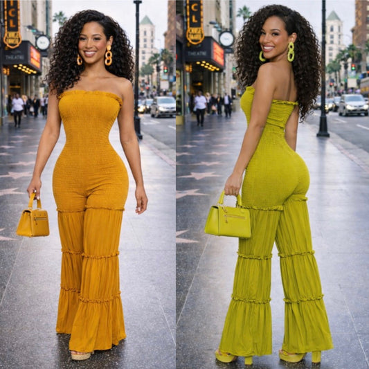 Toni Ruffled Hem Strapless Jumpsuit