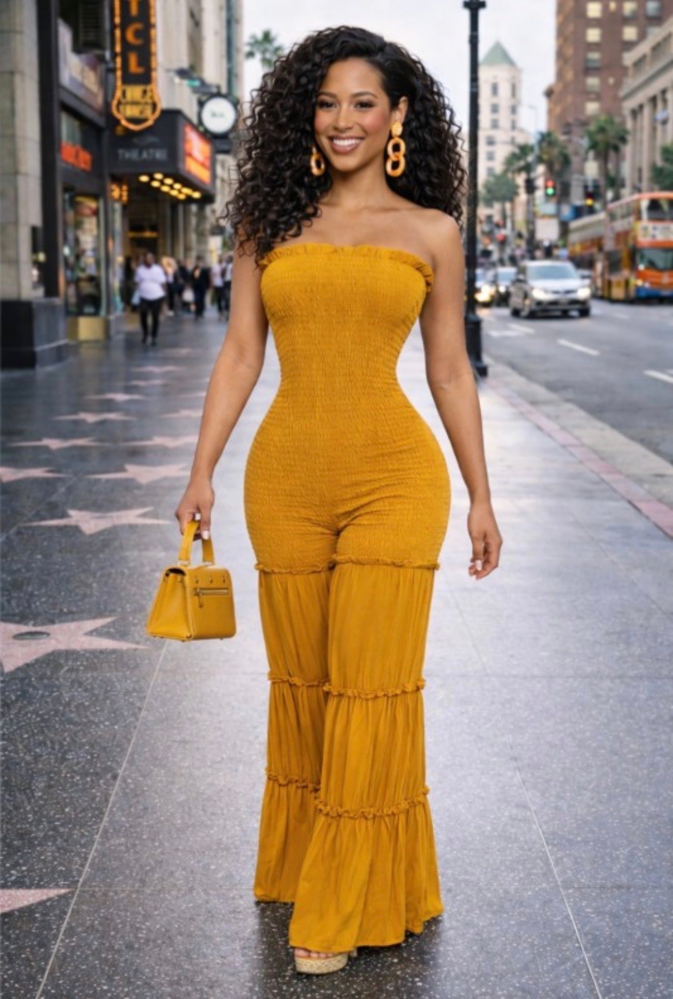Toni Ruffled Hem Strapless Jumpsuit