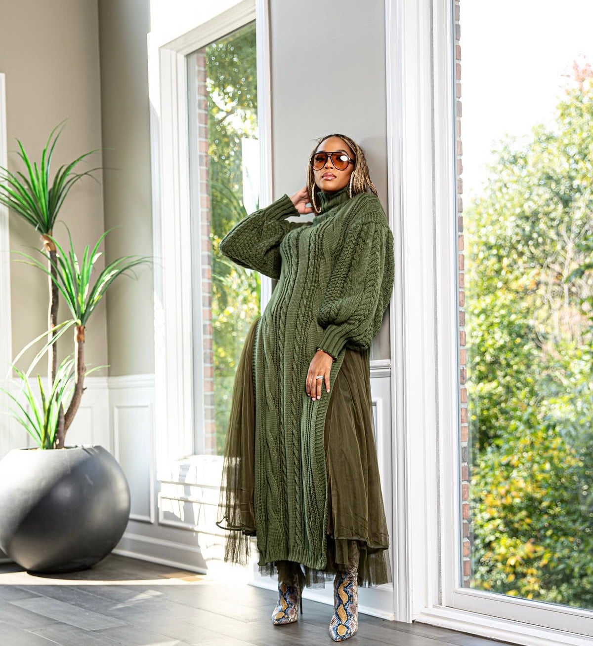 Mock Neck  Knit Sweater Dress Set.