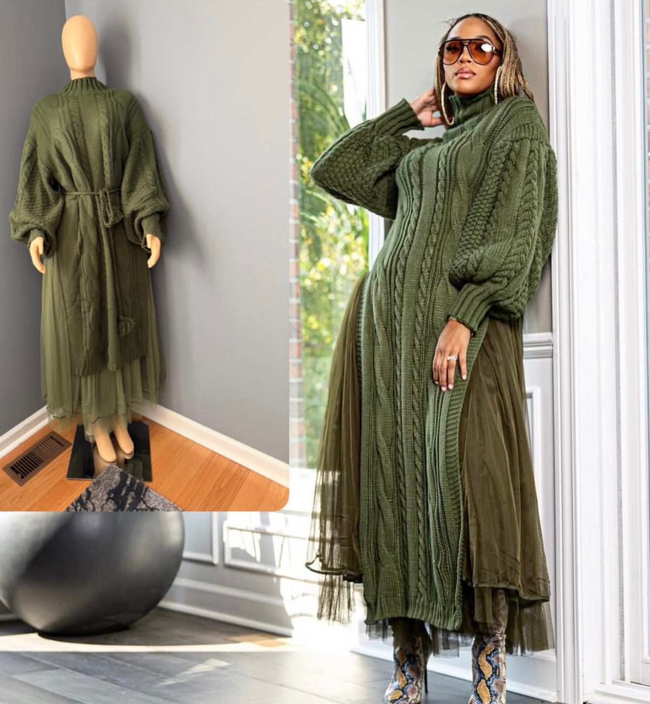 Mock Neck  Knit Sweater Dress Set.