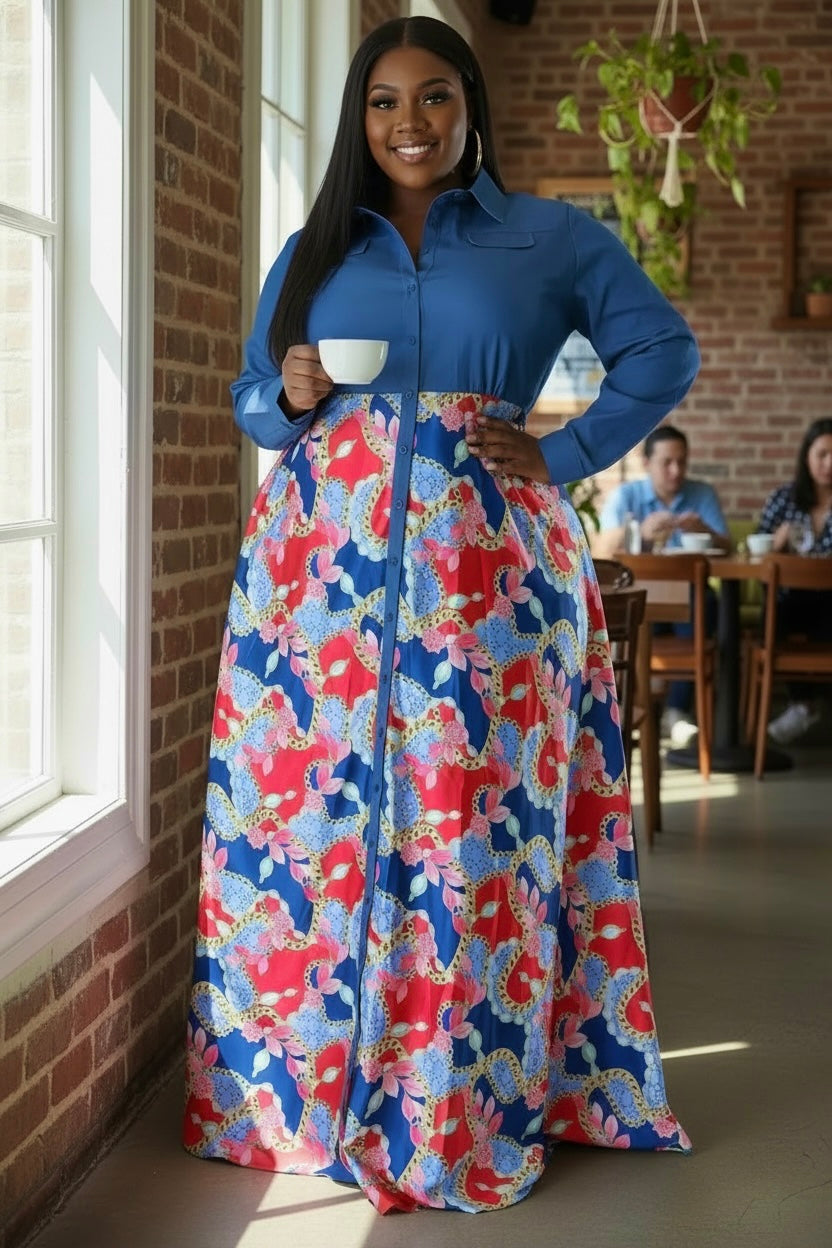 Giselle Denim Combo maxi Dress