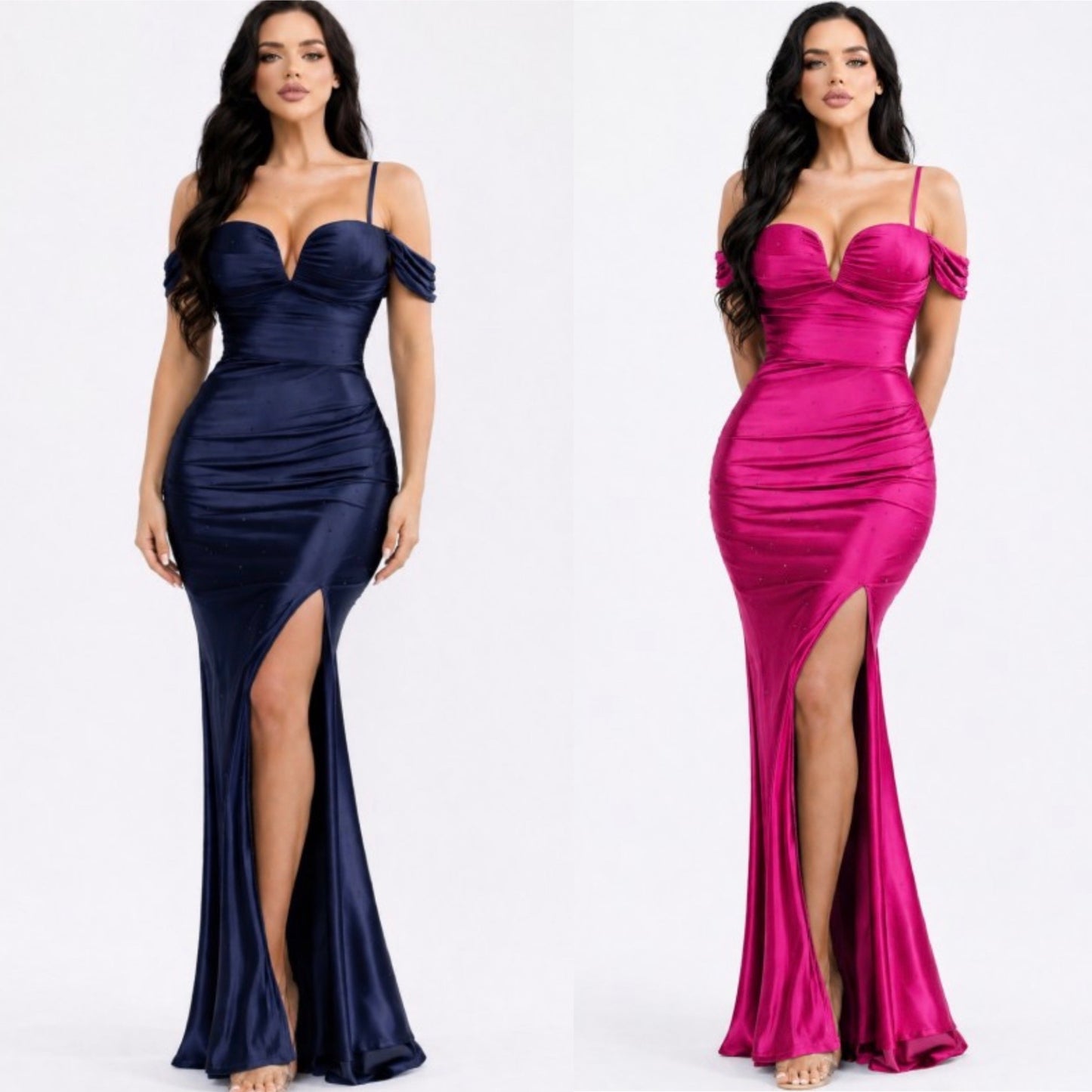 Vantiny satin Glossy Rhinestone Dress